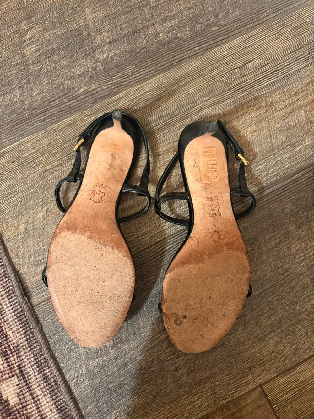 Tory Burch Black Miller T-Strap Leather Heeled Sandals Size 8 1/2